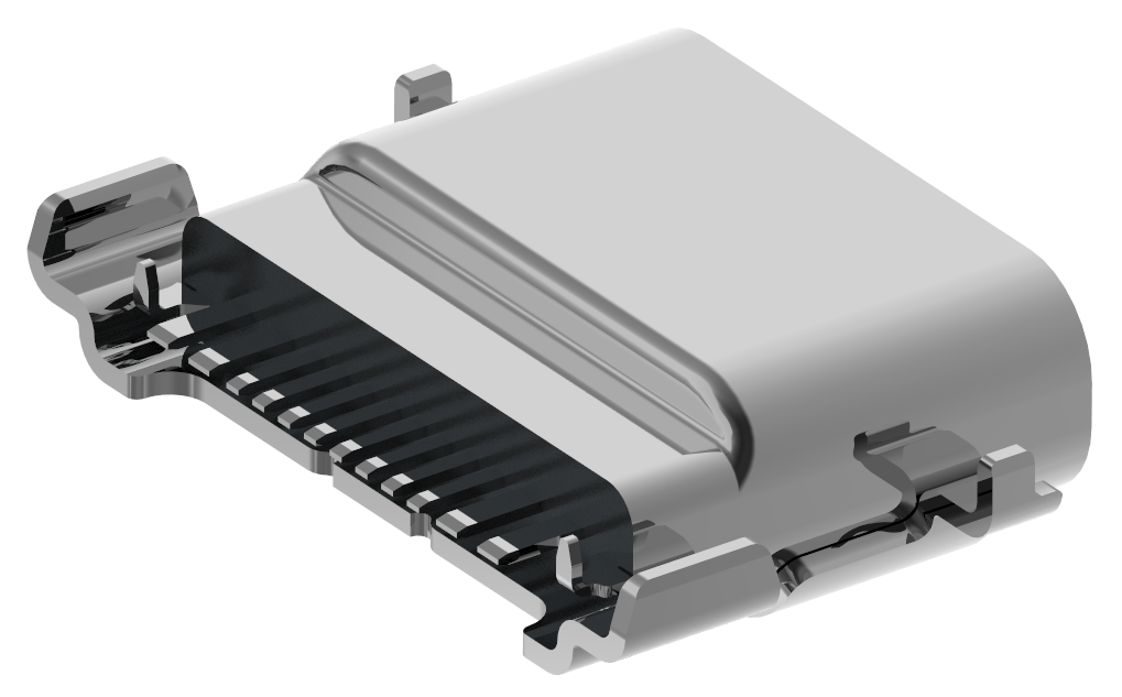 XB-ATCF-12-001 TYPE C 12P 母座防水拉伸壳四脚护套L=7.65MM,SMT不外露,充电数据版